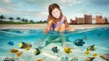 Шаблон фотошоп - Девочка с рыбками!